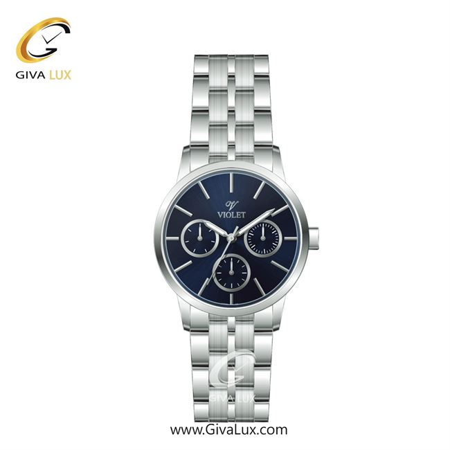 ساعت مچی اورجینال زنانه ویولت VIOLET سه موتوره فول تایم نقره ای | نقره ای| سرمه ای| کد رفرنس 0595